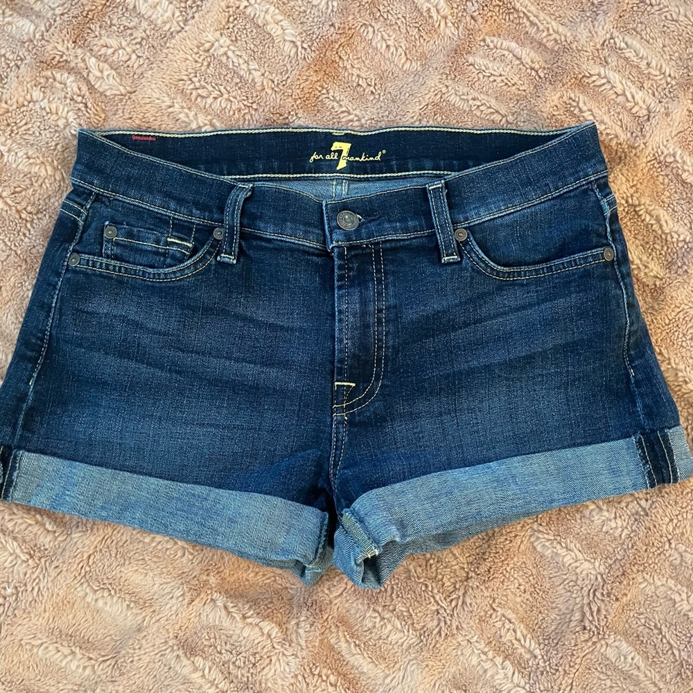 7 For All Mankind Blue Jean Shorts with Cuffed Hem